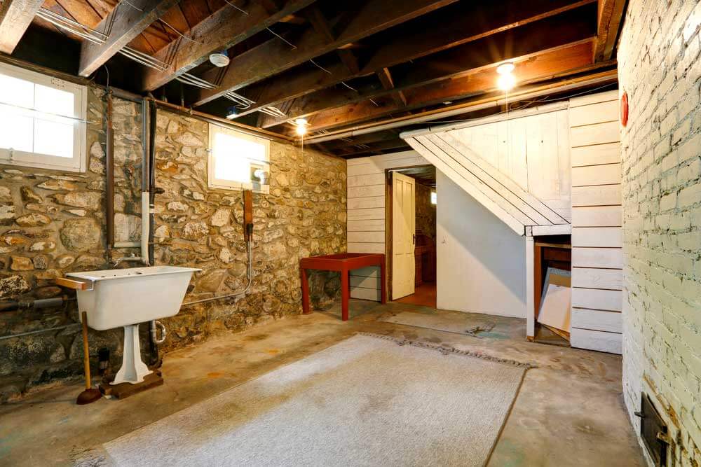A basement in a residential home.