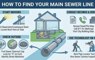 Infographic showing 4 methods to locate a home's main sewer line.